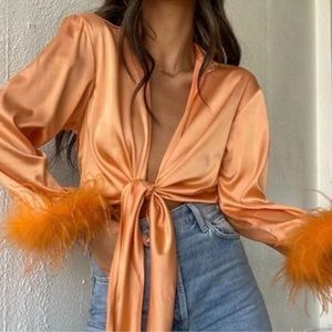 Rumored orange feather silk top